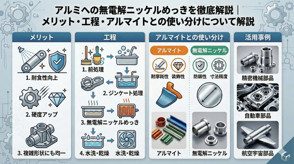 アルミへの無電解ニッケルメッキを徹底解説|メリット・工程・アルマイトとの使い分けについて解説|大阪めっき・アルマイトナビ
