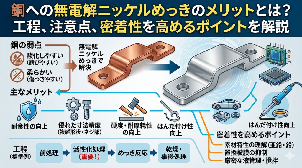 銅への無電解ニッケルめっきのメリットとは？工程、注意点、密着性を高めるポイントを解説｜大阪めっき・アルマイトナビ