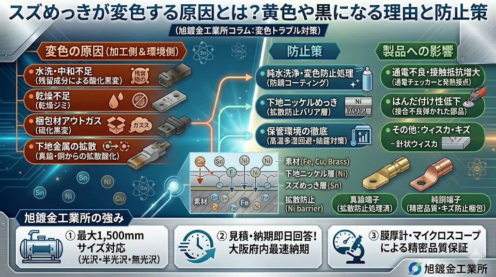 スズめっきが変色する原因とは?黄色や黒になる理由と防止策