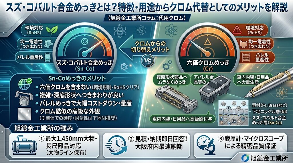 スズ・コバルト合金めっきとは?特徴・用途からクロム代替としてのメリットを解説
